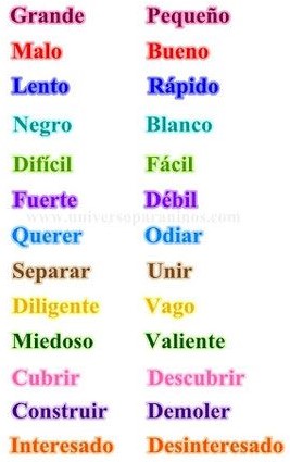ANTÓNIMOS EJEMPLOS