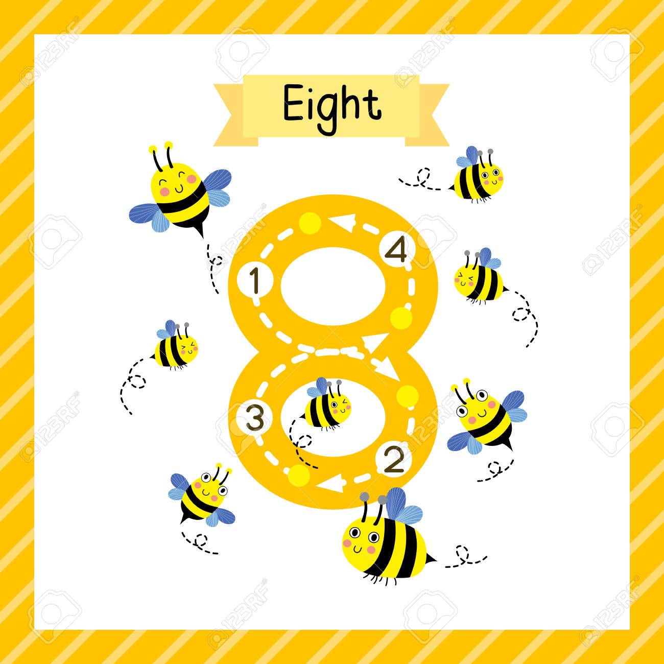 71454369 cute niños flashcard número ocho trazado con 8 abejas para niños que aprenden a contar y escribir 